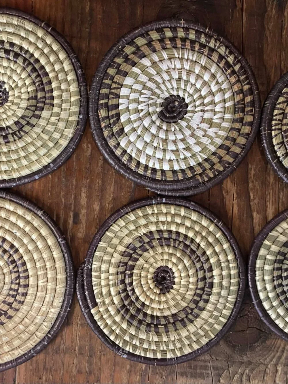 Handmade African Woven Coiled Coaster Set - Basket + 6 Coasters